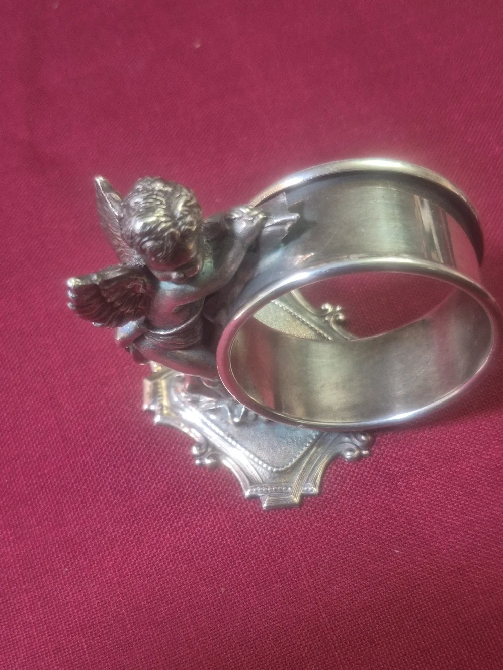 Silver Cherub Napkin Ring Holder - Angel Accent